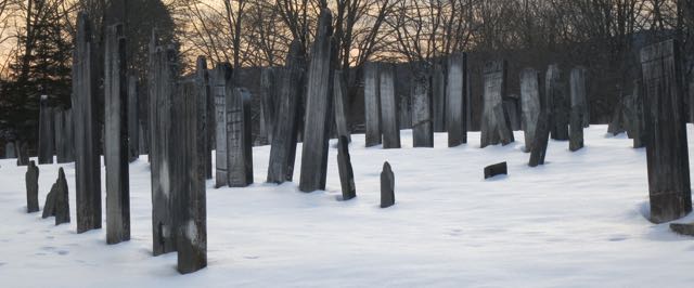 gravestones in snow